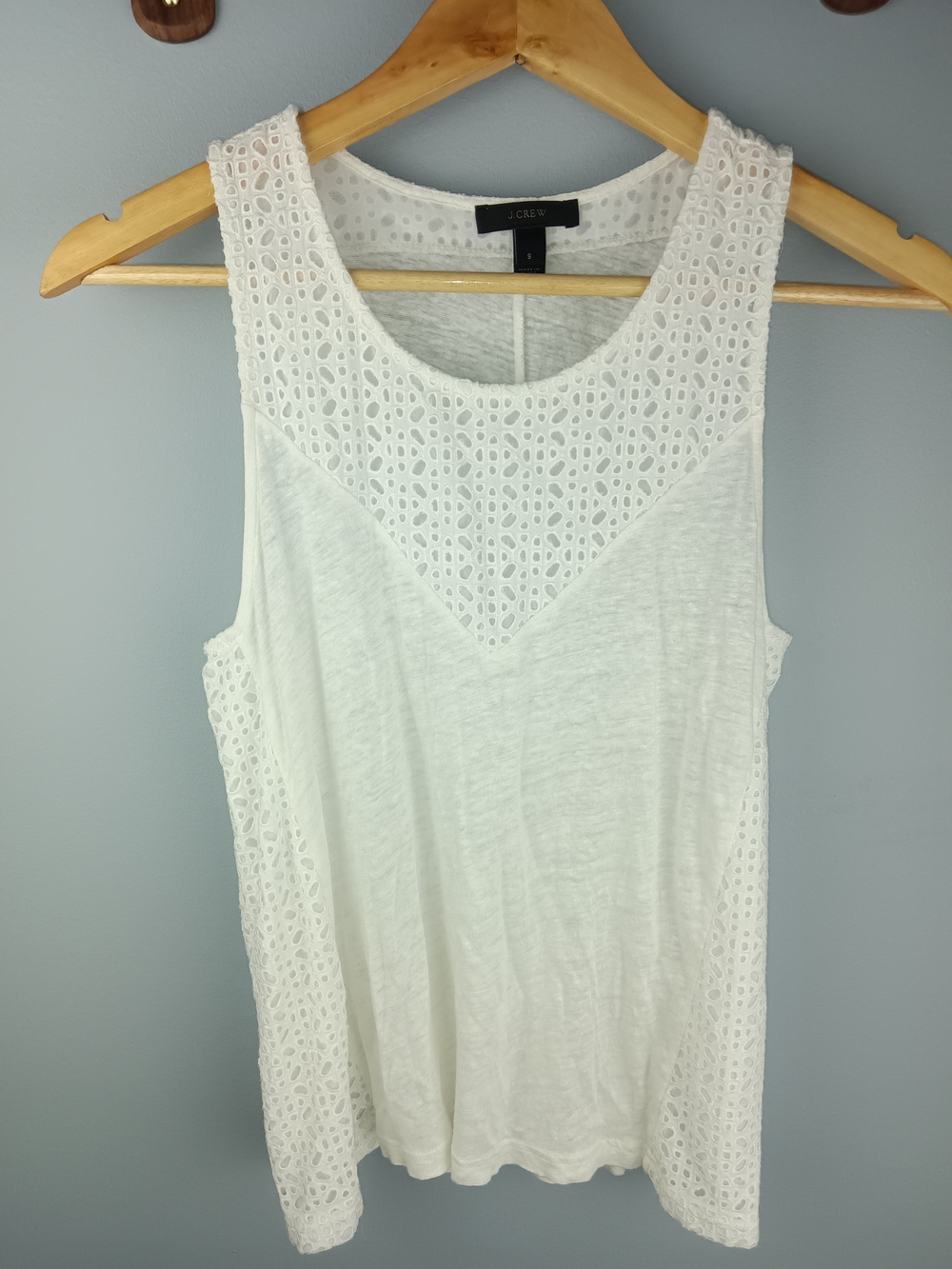 J. Crew White Linen Knit Eyelet Yoke Sleeveless Tank
